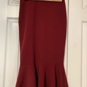 UK2LA Maroon Knit Pencil Skirt with Flared Hem